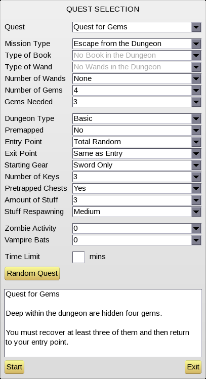 Quest Selection menu